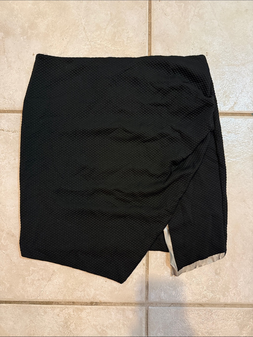 Black Textured Wrap Mini Skirt